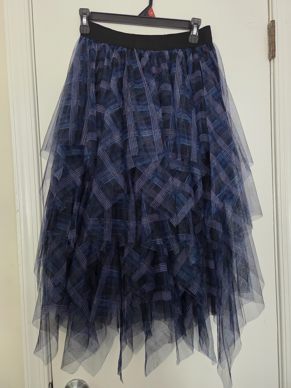 ​Dark Academia Plaid Tulle Tiered Maxi Skirt Whimsigoth Grunge Fairycore NWOT - Picture 2 of 4